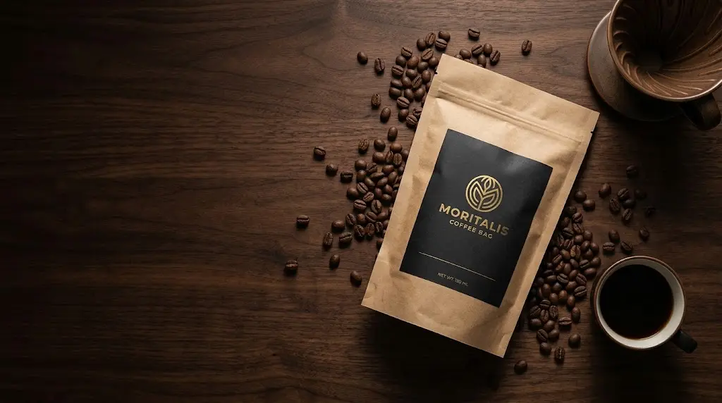 midjourney prompt example for coffee bag flat lay