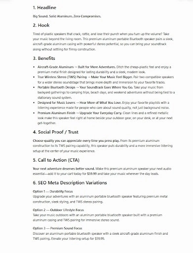 chatgpt prompts for shopify product descriptions
